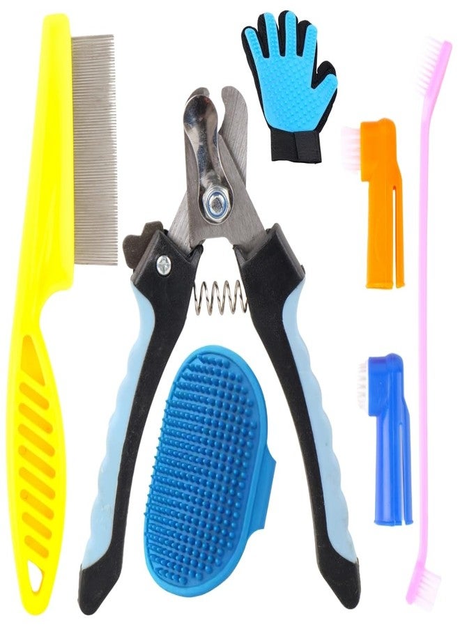 REGIIS Professional Pet Grooming Kit with Nail Clipper, Brushes, Combs, Glove for Dogs, Blue and Black, 5-Piece Set - Image 1